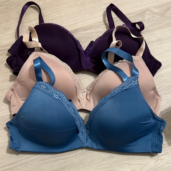Angelina Other - Angelina Women's Lace Trim Bras - Blue, Purple, and Tan